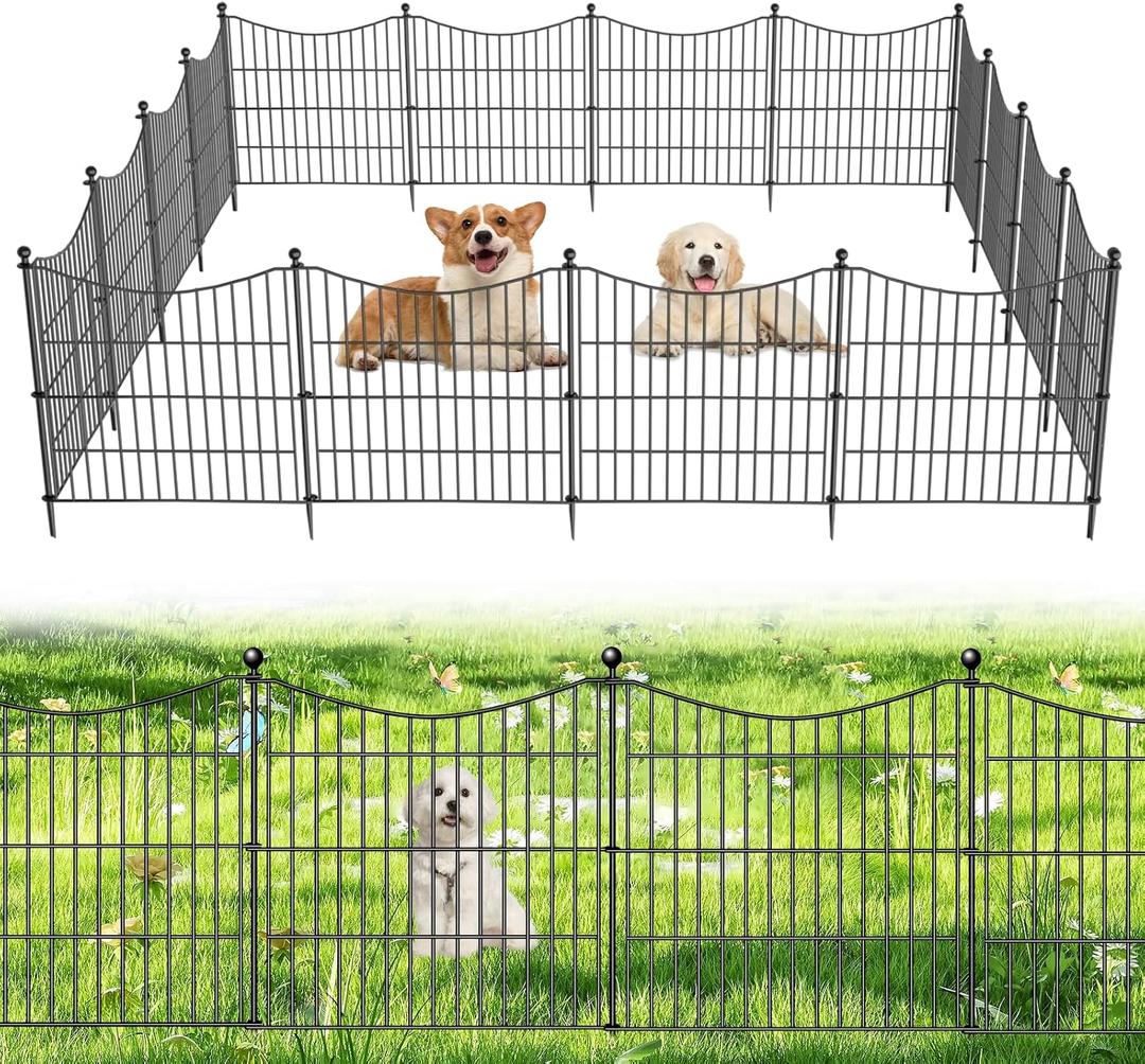 10 Panels No Dig Dog Fence Outdoor for Yard, 24 in(H) X 20 ft(L) Decorative Tall Garden Fence Animal Barrier, Rustproof Metal Wire Garden Edging and Borders, Temporary Fencing Stakes