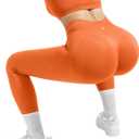 SUUKSESS Women 2 Piece Workout Sets Hidden Scrunch Hip Lifting Seamless Leggings Long Sleeve Yoga Crop Tops (Orange, S)