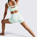 Aoysky Womens Workout Gingham 2 Piece Outfits Padded Open Back Crop Tank High Waist Sports Shorts Sets Yoga Matching Sets (Green, L)