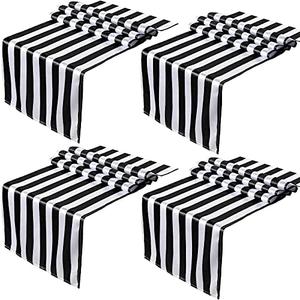 Tatuo 7 Pieces Black and White Striped Table Runner Polyester Table Decor Elegant Classic Machine Washable for Christmas Indoor Outdoor Events Family Dinner Banquet