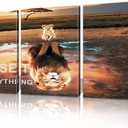 Mindset is Everything Wall Art Lion Motivational Wall Decor for Office Pictures Posters Framed Canvas Wall Art Prints Painting Artwork Decor Ready to Hang in Living Room Bedroom Classroom