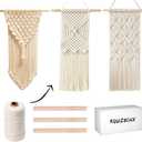 RQWZBCHX DIY Macrame Wall Hanging Kits, 3 Patterns Macrame DIY Wall Hangers for Beginners, Home Decor with 200 Meters Macrame Cord, 3 PCS Wooden Dowels and Instruction Booklet for Macrame Starters