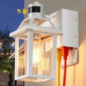 Yisuro Porch Lights with GFCI Outlet, Dusk to Dawn Motion Sensor Outdoor, 3 Lighting Modes Exterior Light Fixture, Outside for House Front Door Patio Garage(White), 1 Pcs White