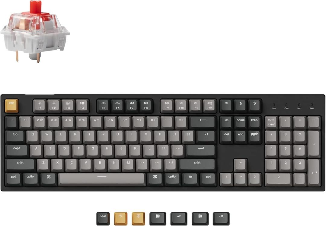 Keychron C2 Pro Wired Custom Mechanical Keyboard Full Size Layout QMK/VIA Programmable Macro RGB Backlit with Hot-Swappable Keychron K Pro Red Switch OEM Profile PBT Keycaps for Mac Windows Linux