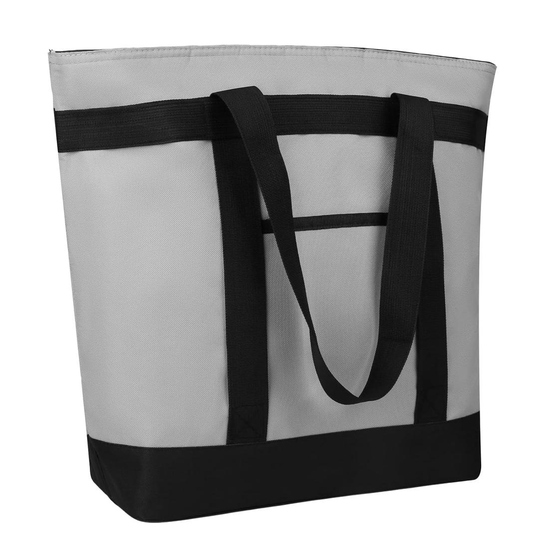 Insulated Reusable Tote Bag for Grocery Shopping for Women/Men, Pizza/Food Delivery Bag to Keep Food Cold/Hot for Uber Eats/Doordash/Grubub, Cooler Bags for Travel/Beach/Picnic, Cooler Bag,Grey (Non-Waterproof)