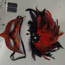 MYSEUNI 2025 New Red Masquerade Venetian Mask for Women - Womens Mascarade Mask with Feathers for Masquerade Party, Halloween Ball, Cosplay Prom, Christmas, Birthday, Wedding