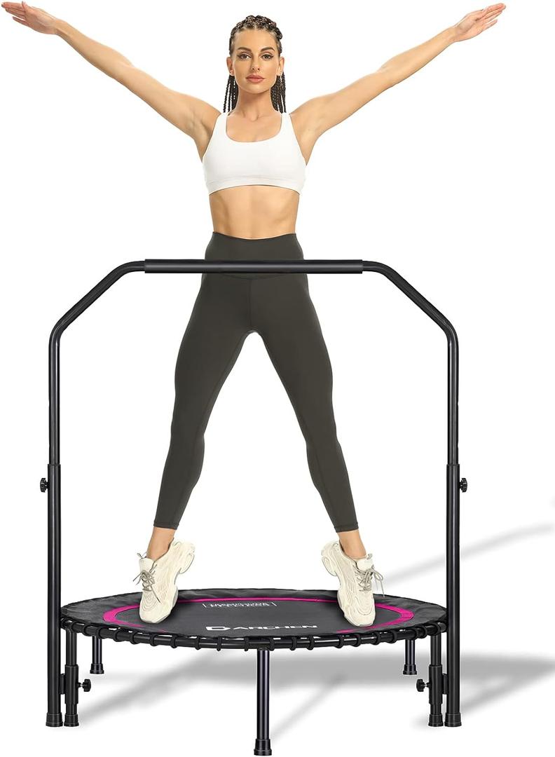 DARCHEN 450 lbs Mini Trampoline for Adults, Indoor Small Rebounder Exercise Trampoline for Workout Fitness for Quiet and Safely Cushioned Bounce, [40 Inch] (One Size, 550FHB-RoseRed)