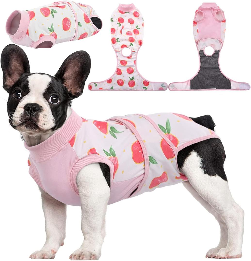 Kuoser Recovery Suit for Dogs Cats After Surgery, Professional Pet Recovery Shirt Dog Abdominal Wounds Bandages, Substitute E-Collar & Cone,Prevent Licking Dog Onesies Pet Surgery Recovery Suit Medium, Pink (Back:13.4-16.1'', Weight:14-25 LB)