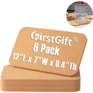 Rectangle Cork Trivets Set - 6 Pack, 12" x 7" x 0.4" Thick, Heat-Resistant Cork Hot Pads for Countertop, Table, and Kitchen, Perfect for Hot Pots and Pans