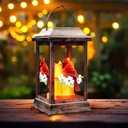 Solar Lanterns Outdoor Hanging Lanterns, Metal with Glass Cardinal Solar Lights, Waterproof Decorative Lantern Garden Decor for Outside Table Patio Yard, Memorial Gifts Grave Decorations for Cemetery