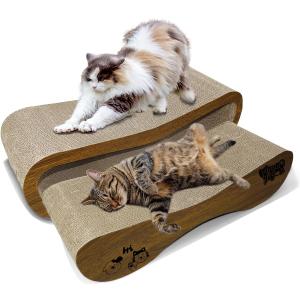 2 in 1 Cat Scratcher Lounge, Premium Cat Scratching Board, Cat Scratcher Set, Scratch-Resistant Cat Scratching Post Large (27.5L X 9H in.) and Small (24.5L X 6H in.), Corrugated Cardboard