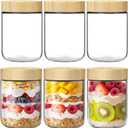 6 Pack 16oz Glass Jars with Bamboo Lids, Overnight Oats Containers with Airtight Lids, Storage Containers Wide Mouth Mason jars for Salad,Yogurt, Sugar, Snacks, Spices