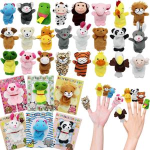 24 Packs Valentine's Day Plush Animal Finger Puppet Toys Sets, 24 Cute Cards, Perfect for Kids' Valentine Exchange Gifts