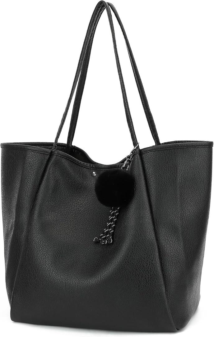 TANTOMI Tote Bag for Women Vegan Leather Purses and Handbags Ladies Waterproof Big Shoulder Bag for Travel (Black)