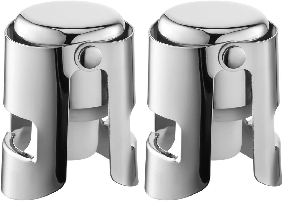 Champagne Stoppers with Stainless Steel Champagne Saver with Food Grade Silicone Leak proof Keep Fresh Suitable for Champagne, Cava, Prosecco and Sparkling (Silver, 2 Pack)