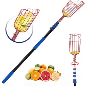 30FT Reach Fruit Picker, 5-24 Foot Sturdy Aluminum Telescoping Fruit Picker Extension Pole with Metal Twist-on Basket, Suit for Apple Pear Lemon Mango Guava Orange Avocados Tree Fruit Picking