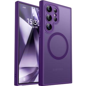 CANSHN Designed for Samsung Galaxy S24 Ultra Case [Full Camera Protection] [Compatible with MagSafe] Translucent Matte Shockproof Protective Phone Cover 6.8 Inch - Deep Purple