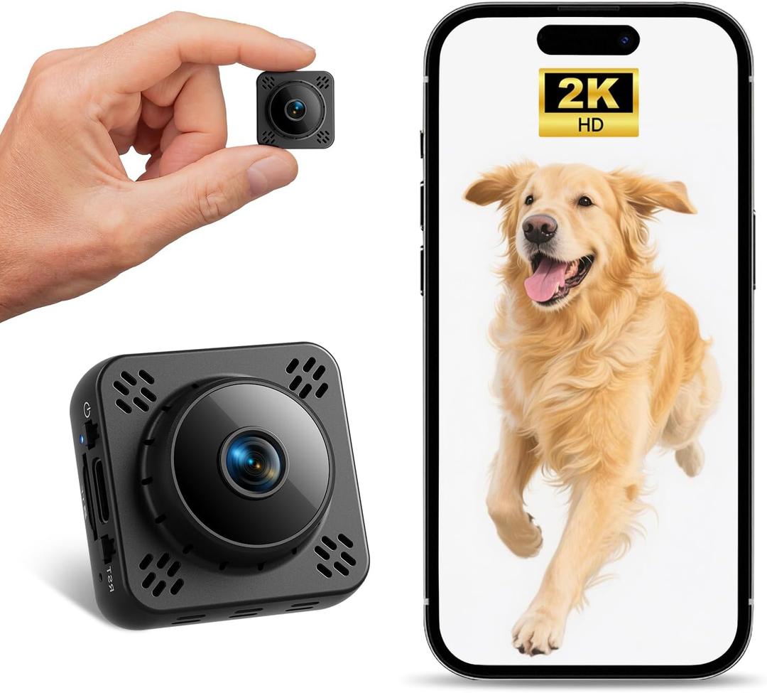 Mini Camera, Nanny Cam for Home Security, 2K Wireless WiFi Camera with Free Cloud & No WiFi Needed, Motion Detection & Night Vision for Nanny/Baby Monitor/Pet (Black)
