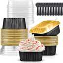 10oz Mini Cake Pans with Lids (40 Pack) Aluminum Foil Square Cupcake Liners Brownie Baking Cups,Disposable 4x4 Large Cupcake Pan,Jumbo Muffin Tin Ramekins Holders (Black)