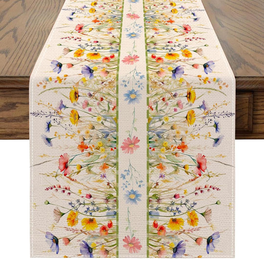2 x Spring Table Runner 13x72 inch, Floral Spring Decor for Table, Party, Home - Farmhouse Floral Decroations