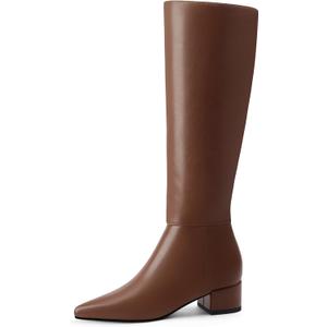 Adrizzlein Knee High Boots for Women Chunky Heel Fall Boots Pointed Toe Booties Side Zipper Tall Boots Slip On Dress Boots for Wedding (6, Brown)