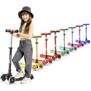 Lifemaster Mini 3-Wheel Kids Scooter with Multi-Color Wheel Lights 4-Height Adjustable Handlebar, Wide Anti-Slip Deck, Child Safety Certified, Boys & Girls Ages 2+ Supports Up to 110 lbs