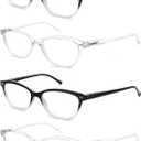 4 x Reading Glasses Womens Ladies Readers +2.00 Stylish Women's Magnifying Cheaters Glasses 4 Pack Lightweight Comfortable Fit (Black,Clear Frames)