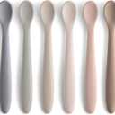 Silicone Baby Feeding Spoons, First Stage Baby Infant Spoons, Soft-Tip Easy on Gums I Training Spoon Self Feeding, Dishwasher & Boil-proof, 6 Pack