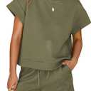 Dokotoo Women's 2 Piece Outfits Sweatsuit Casual Short Sleeve Pullover Tops and Drawstring Shorts Pants Lounge Sets (Green, M)