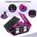 Card Deck Box for MTG with Commander Display, 5 in 1 Card Storage Box Fits 400+ Double-sleeved Cards, Deck Case for TCG Cards with Dividers, Dice Tray, Magnetic Card Holders, Black Purple