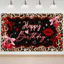 Mocsicka Cheetah Cherry Birthday Banner - Cheetah Print Happy Birthday Backdrop Decorations, Leopard Animal Birthday Party Decor Supplies for Girls Women