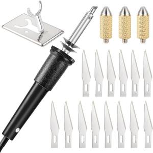 Honoson 19 Pieces Electric Hot Knife Cutter Tool, Multipurpose Hot Knife Stencil Cutter with Metal Stand, 14 Blades, 3 Chuck Sleeves for Cutting Carving (Black)