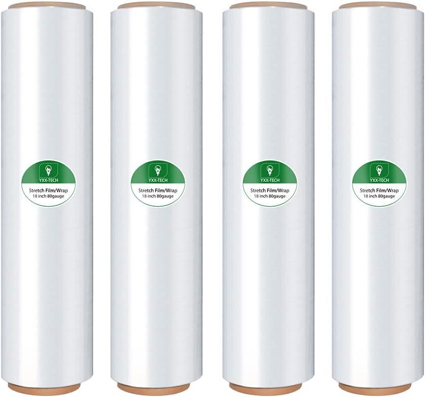 Stretch Wrap Roll - Heavy Duty Industrial Strength 18inch 1500ft,Clear Cling Shrink Wrap Film Roll 80 Gauge - Ideal for Furniture, Moving, Shipping, and Pallet Packing(Clear-4Pack)