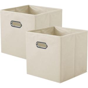 ShellKingdom Storage Bins, Foldable Fabric Storage Cubes And Cloth Storage Organizer Drawer with Metal Handle For Closet And Toys Storage, 11 X 10.5 X 10.5 INCH, 2 Pack (Beige)