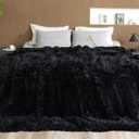 Pawque Faux Fur Blankets Queen Size 90x90 Inches, Soft Fuzzy Fluffy Blanket, Warm Thick Sherpa Long Hair Shag Reversible Lightweight Cozy Throw for Bedroom Sofa Couch, Black