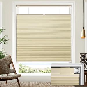 Lazblinds Upgraded Top Down Bottom Up (TDBU) Honeycomb Blinds, No Drill No Tools Easy Install Cordless Cellular Shades for Windows 24" W x 64" H, Beige - Blackout