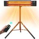 Electric Infrared Patio Heater 1500W Outdoor Portable Heaters for patio RealSmart Outdoor/Indoor Space Heater 3 Heat Modes Wall Mounted Tripod Heater IP65 TUV Certification for Garage Greenhouse
