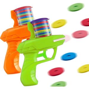 Sumind 2 Pcs Foam Disc Shooter Disc Launcher Zip Shot Shooter Blasters for Birthday Gifts Family Gatherings Games Outside Yard Activities (Orange,Green)