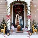 Weysat 35.43" H Christmas Outdoor Nativity Scene Porch Decor Wooden Merry Christmas Christian Vertical Porch Sign Welcome Front Door Standing Rustic Tall Welcome Sign Nativity Scene Wall Decorations