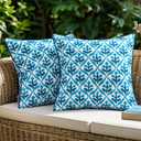 MIULEE Pack of 2 Decorative Outdoor Waterproof Throw Pillow Covers Flower Print Chic Boho Accent Pillow Covers for Square Garden Patio Cushion 20x20 Inch, Navy Blue