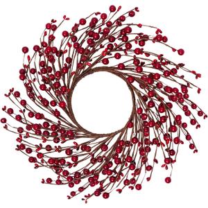 12 Inches Berry Wreath Pip Berries Wreath Winter Artificial Twig Wreaths for Festival Celebration Home Farmhouse Front Door Wall Window Home Office Decor Housewarming Gift (Red)