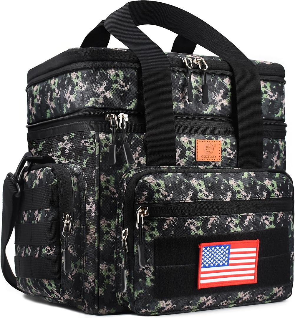 CaCTOUR Lunch Box for Men,Double Deck Tactical Lunch Bag with Shoulder Strap,Large Lunch Box Leakproof & Insulated Lunch Cooler Bag for Men Adults Work Shifts Travel Daytrip,20L (Black Camo)