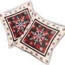 Winter Snowflakes Pillow Covers Set of 2 18x18in Christmas Red Black Buffalo Plaids Cotton Linen Throw Pillowcases Holiday Indoor Outdoor Sofa Couch Square Cuchion Covers Decor