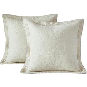 WINLIFE 100% Cotton Quilted Euro Sham Covers, 2 Pack Cotton 26'' x 26'' Pillow Covers, Soft and Breathable Euro Shams, Square Pillow Shams, Beige