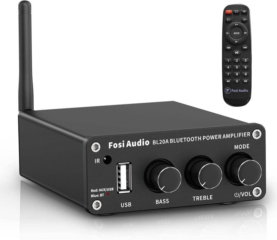 Fosi Audio BL20A 200W Bluetooth 5.0 Home Audio Stereo Amplifier Hi-Fi Mini Class D Integrated Amp with U-Disk/3.5MM AUX/RCA Input and Remote Control for Home Passive Theater Speaker with Power Supply