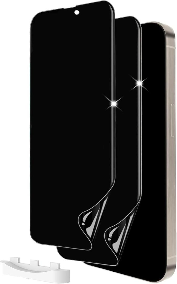 2 Pack Privacy Screen Protector for iPhone 15 Pro Max 6.7 Inch, Anti Spy Flexible TPU Film for iPhone 15 Pro Max Accessories [Not Glass], Case Friendly, Touch Sensitive