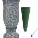 Grave Decorations for Cemetery Vase for Flowers with Stakes and Floral Foam, Draining Holes - for Garden, Grave,Cemetery,Lawn, Yard - Memorial Grave Decorations - Nature Granite Colour (A-4 Grey)