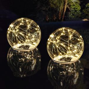 Solar Floating Pool Lights, Warm White LED Solar Glow Globe Pool Light That Float, Auto ON/Off Waterproof Pool Floating Light, 7 Floating Lights for Pools Yard Party Wedding Decor(2 Pieces)