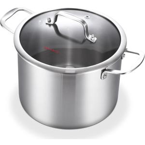 DELARLO Tri-Ply Stainless Steel 8 Quart Stock Pot, Heavy-Duty, All Stove Compatible, Up to 600 Soup Pot with Lid, 18/10 Induction Big Stockpot with Lids, Large Stainless Steel Induction for Cooking, 8QT Stockpot