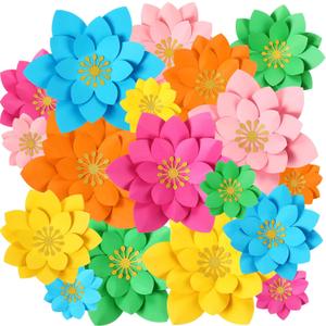 18 Pcs Paper Flowers Decor for Wall DIY Flower Bulletin Board 3D Spring Fiesta Mexican Paper Floral Decoration for Photo Backdrop Classroom Back to School Party(Lotus-Shaped,Rainbow)